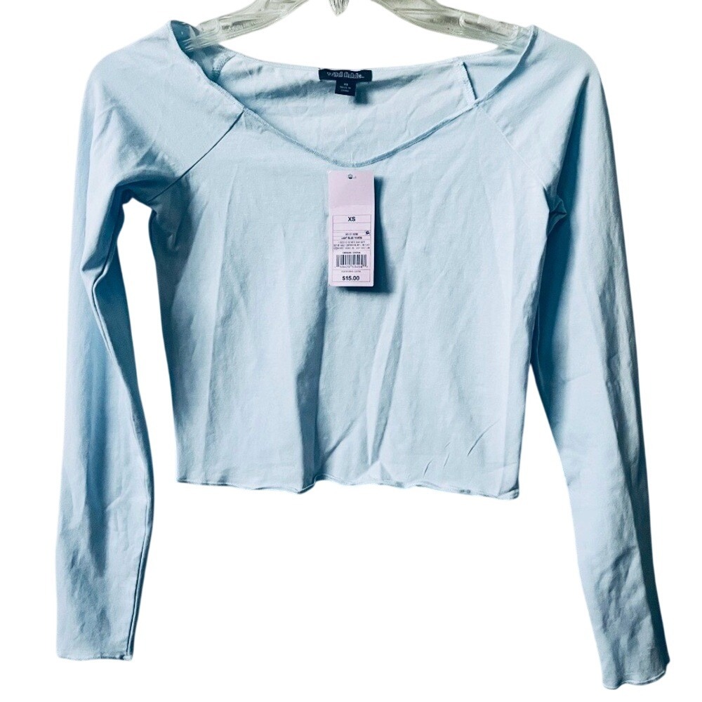 Wild Fable Long Sleeve Off The Shoulder Crop Top Womens XS Light Blue NWT